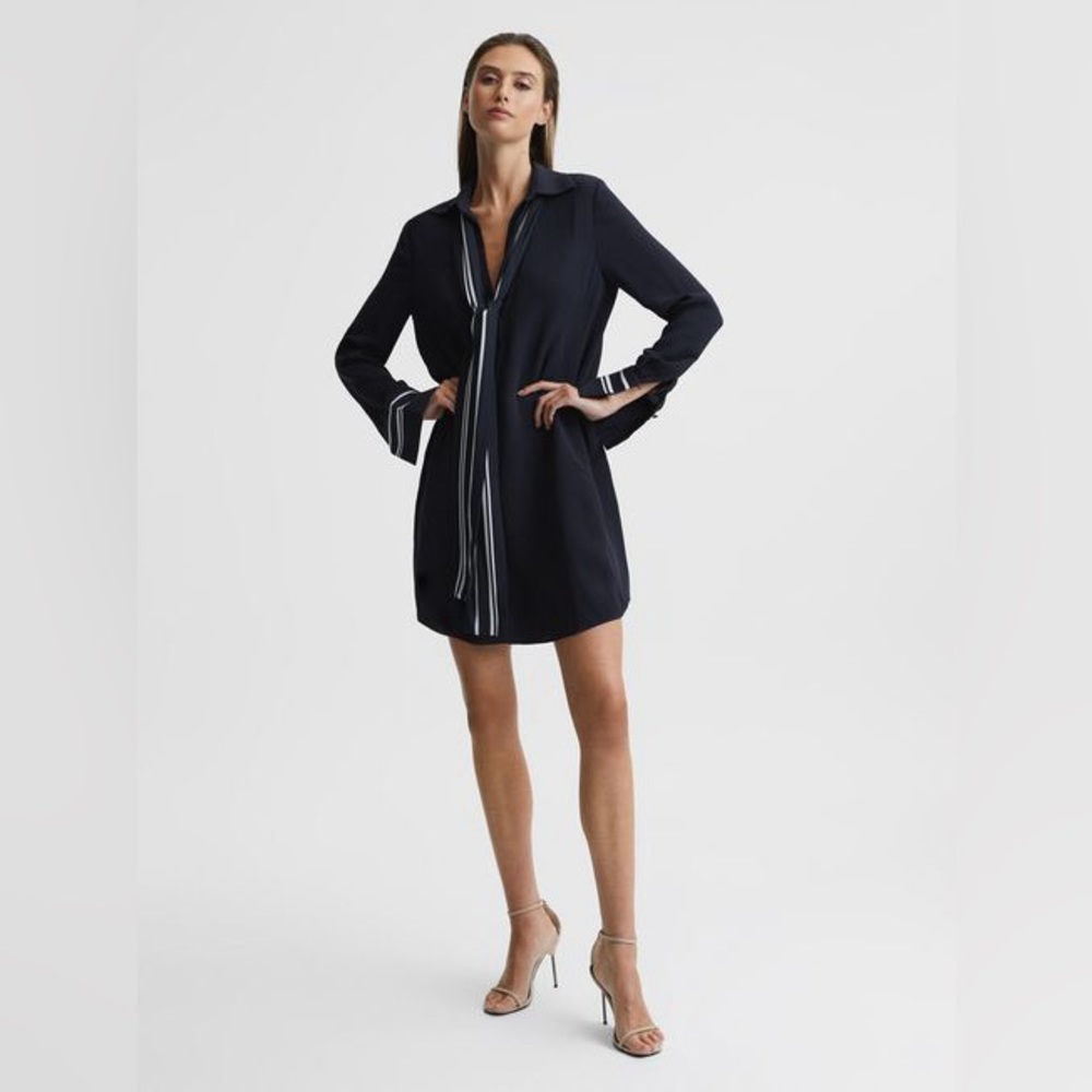 $330 reiss FEYA STRIPE DETAIL MINI DRESS size 10